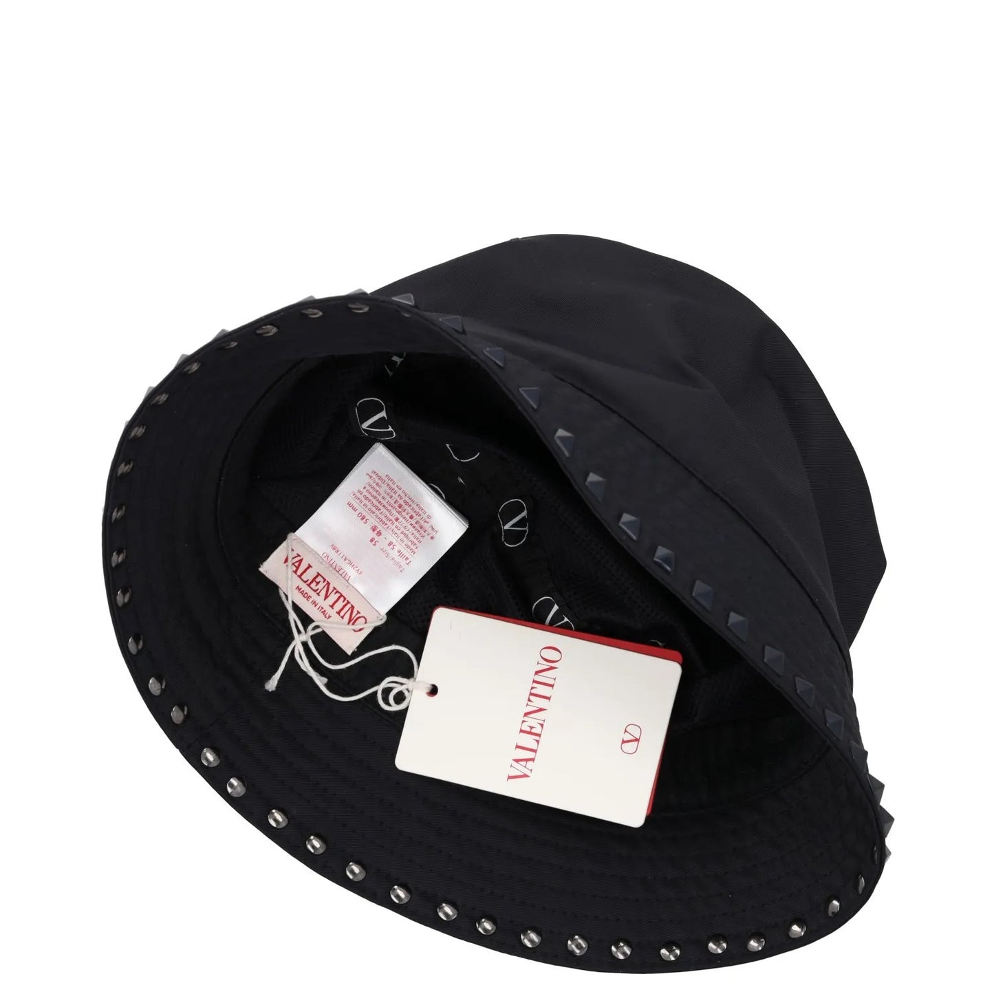 VALENTINO Mens Bucket Hat Black Rockstud Memory Techno Drill Size 58 RRP 540 — View 9