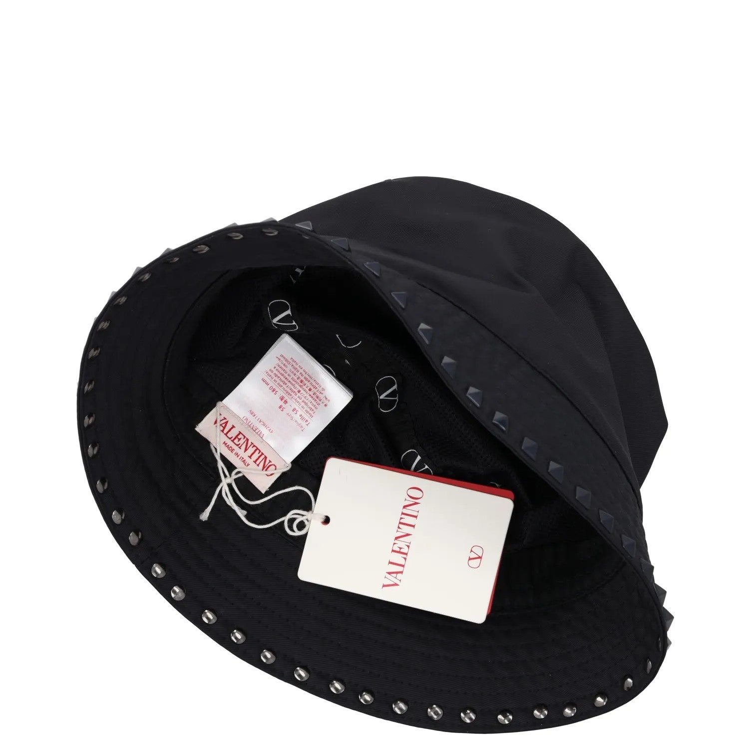 VALENTINO Mens Bucket Hat Black Rockstud Memory Techno Drill Size 58 RRP 540 — View 9