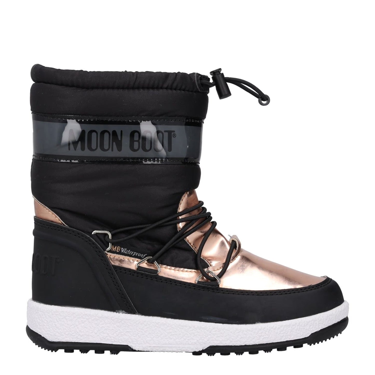 MOONBOOT Womens Mid Calf Snow Boots Drawstring Closure Black Gold UK12.5 RRP 150