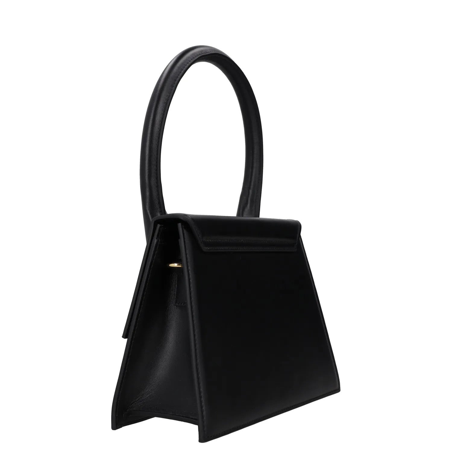 JACQUEMUS Womens Top Handle Bag Black Leather Flap Closure Gold Logo OS RRP 640 — View 3