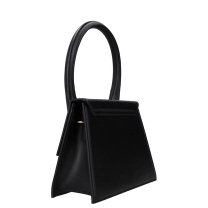 JACQUEMUS Womens Top Handle Bag Black Leather Flap Closure Gold Logo OS RRP 640 — View 3