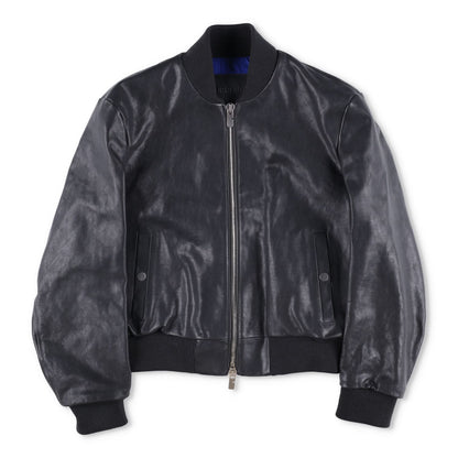 BURBERRY Mens Bomber Jacket Zipped Leather Black Band Collar Size 46 RRP 3490
