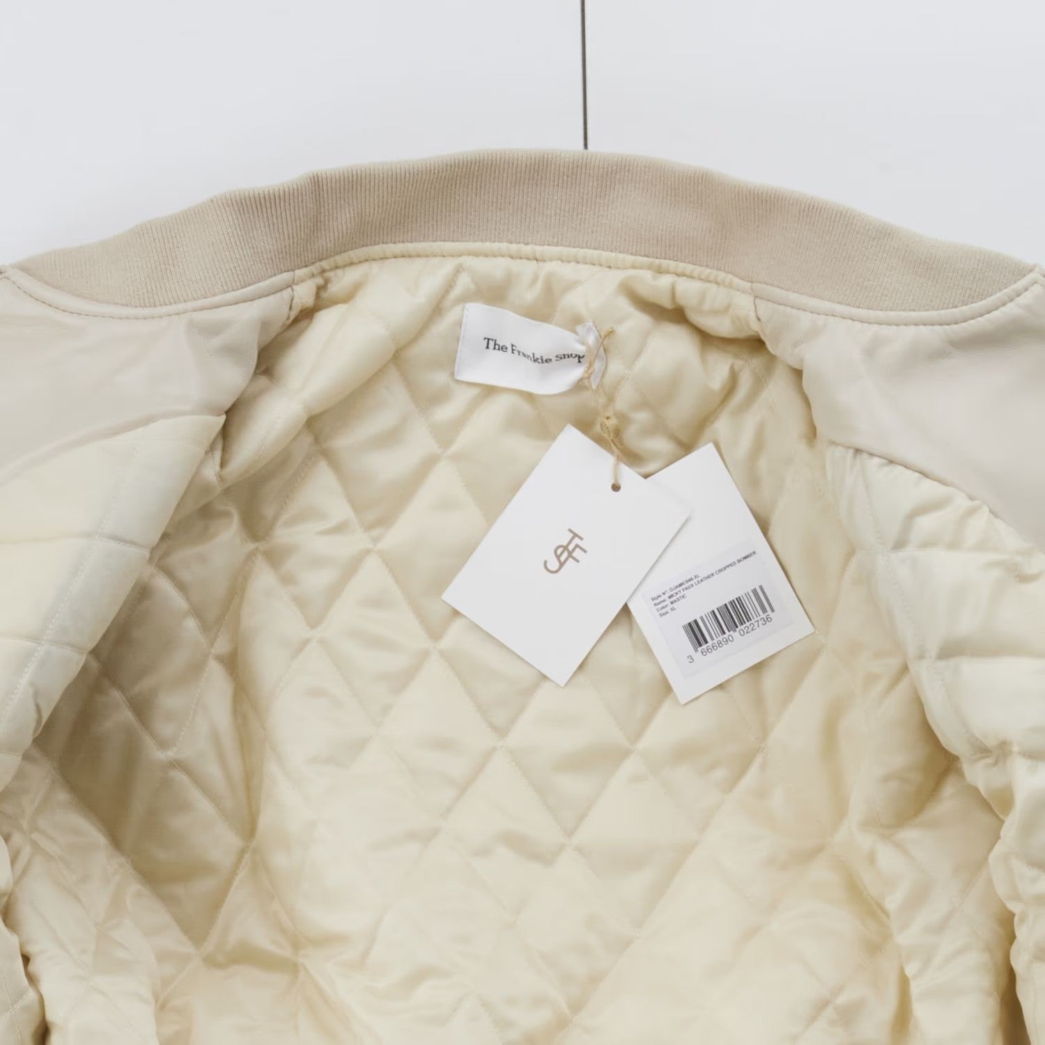 FRANKIE SHOP Womens Micky Zip Faux Leather Cropped Bomber Jacket Cream XL RRP370 — View 9