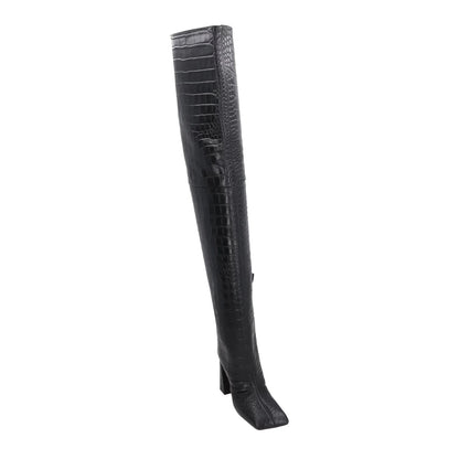 AMINA Women Marine 95 High Heel Square Thigh High Croc Boots Black UK5.5 RRP1650 — View 2