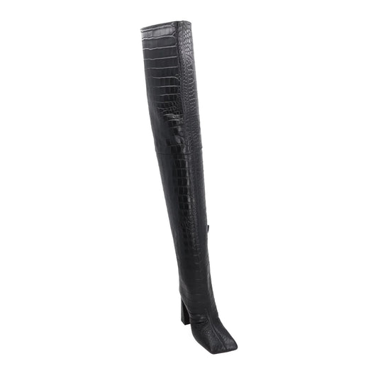 AMINA Women Marine 95 High Heel Square Thigh High Croc Boots Black UK5.5 RRP1650 — View 2
