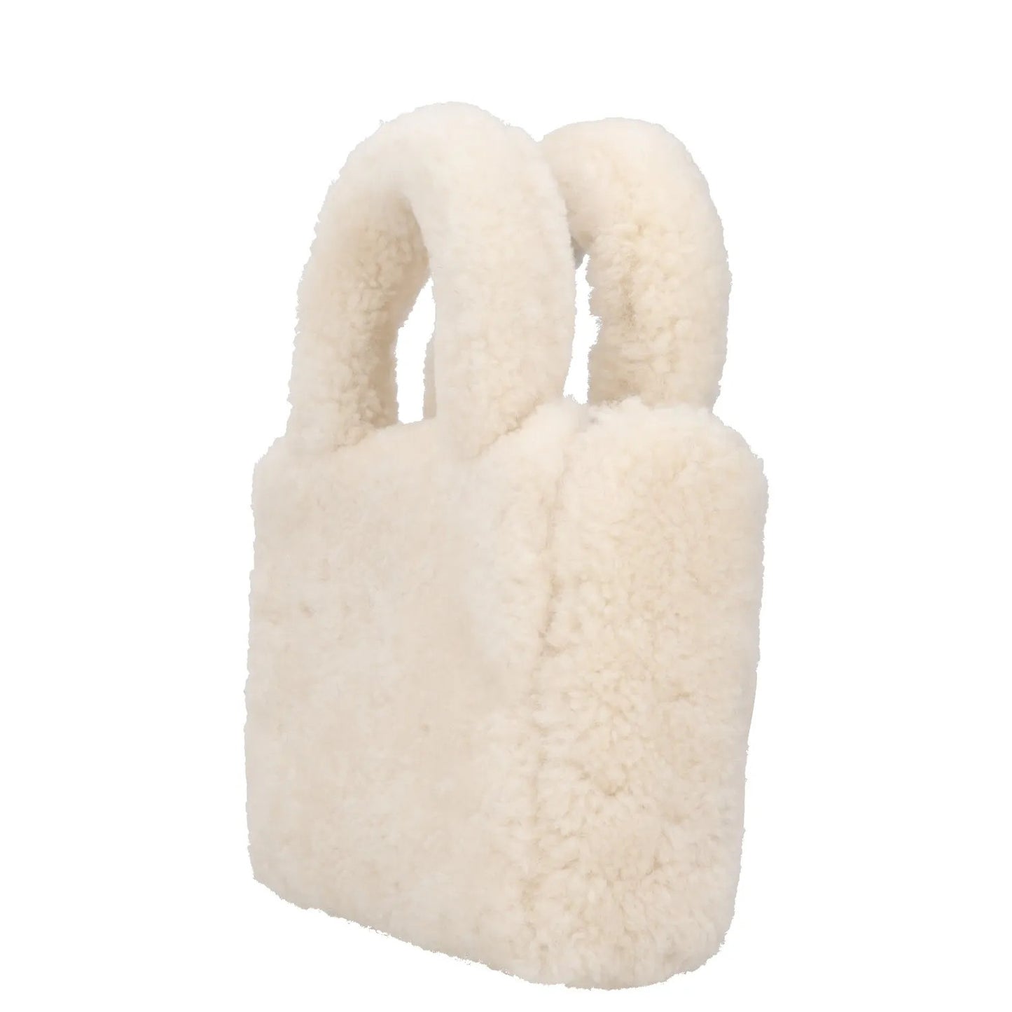 AMINA MUADDI Womens Handbag White Plush Shearling Top Handle S RRP 650 — View 5
