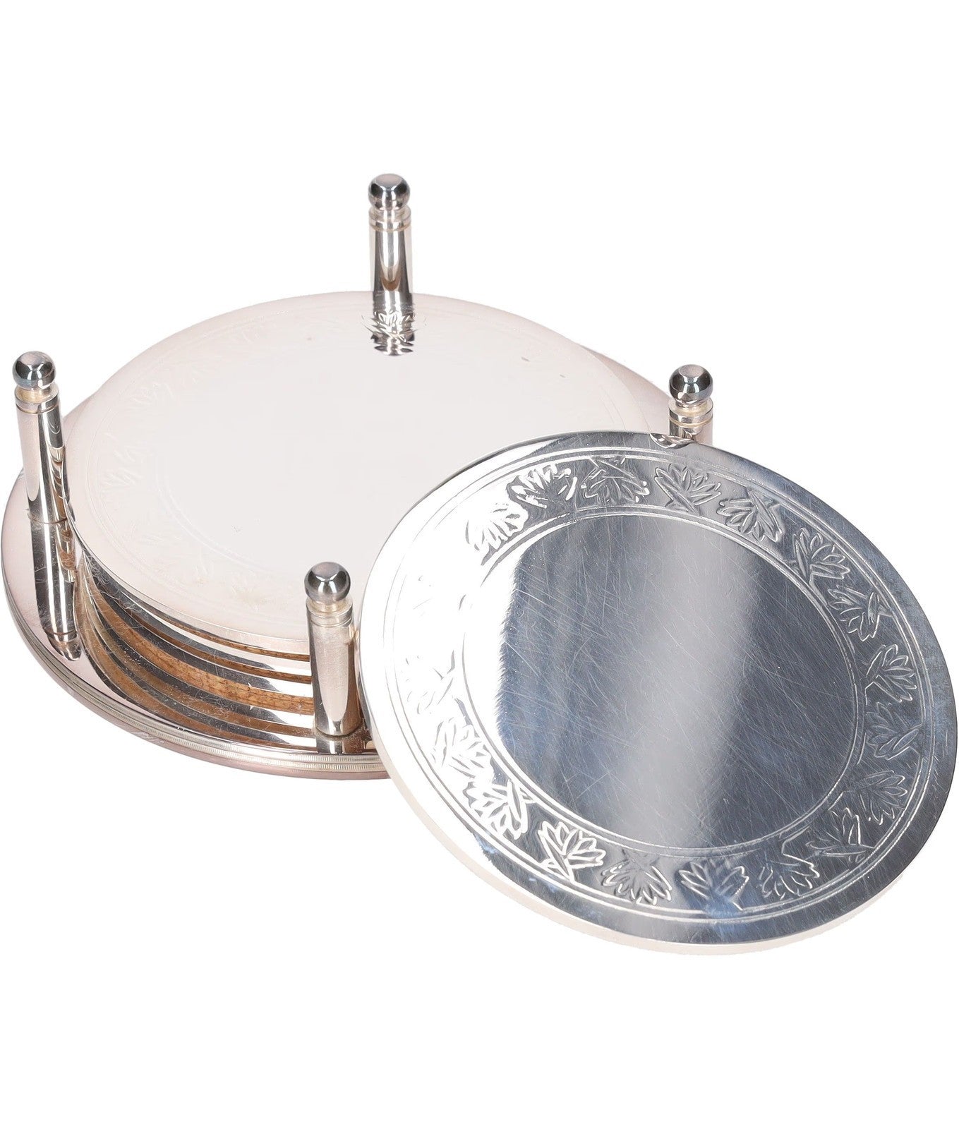 SOHO HOME Rochester Engraved Silver Coasters Set Of 4 Stainless Steel OS RRP 125