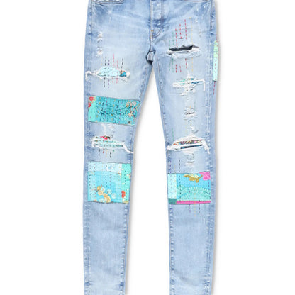 AMIRI Mens Skinny Jeans Blue Cotton Denim Embroidered Light Distressed 30 RRP890 — View 3