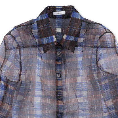 SALVATORE FERRAGAMO Women Sheer Shirt Long Sleeve Check Button Brown 40 RRP1150 — View 2