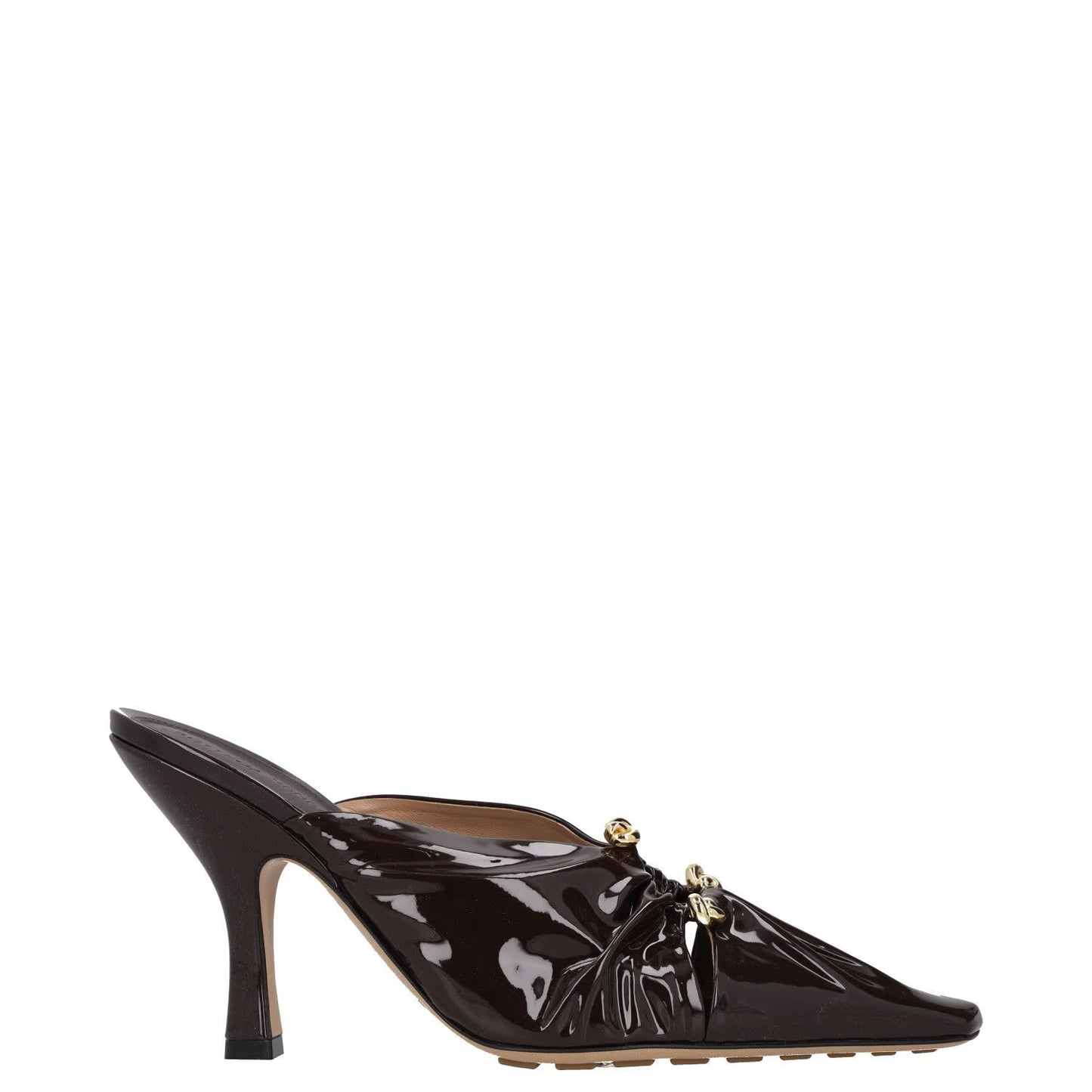 BOTTEGA VENETA Women High Heel Point Toe Mule Patent Leather Brown UK4.5 RRP1330