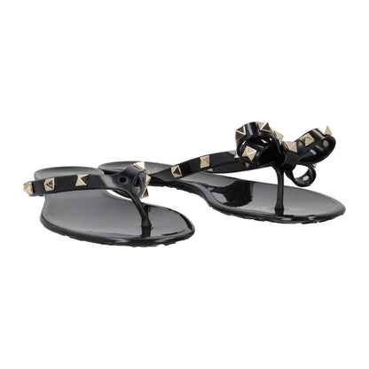 VALENTINO Womens Rockstud Black PVC Flat Sandals Gold Studs Open Toe EU35 RRP380 — View 8