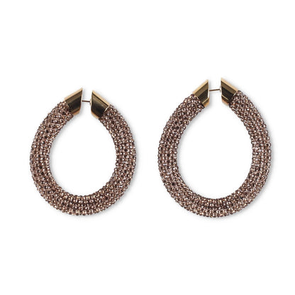 PACO RABANNE Tube Strass Hoop Earring Yellow Brass Pave Style OS RRP 338.6
