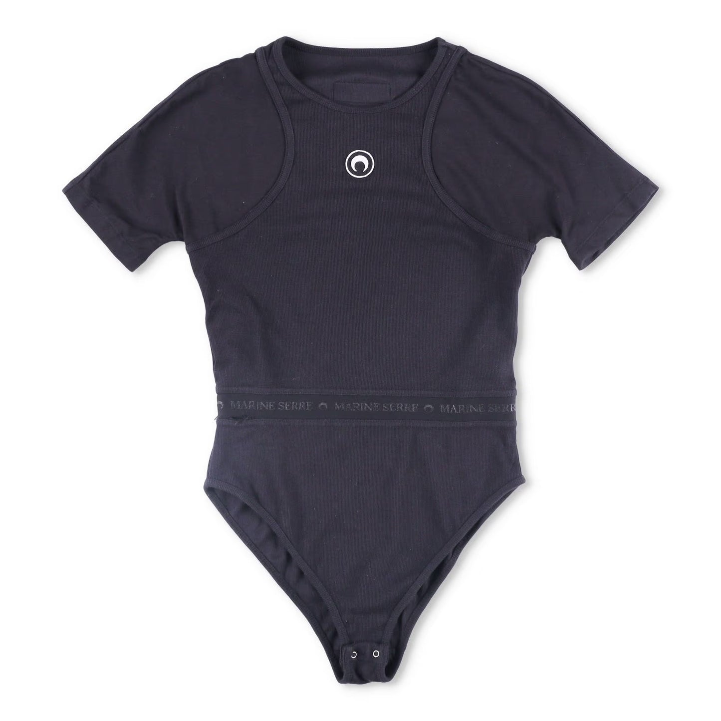 MARINE SERRE Womens Organic Cotton Rib 2X2 One-Piece Bodysuit Black L RRP 260