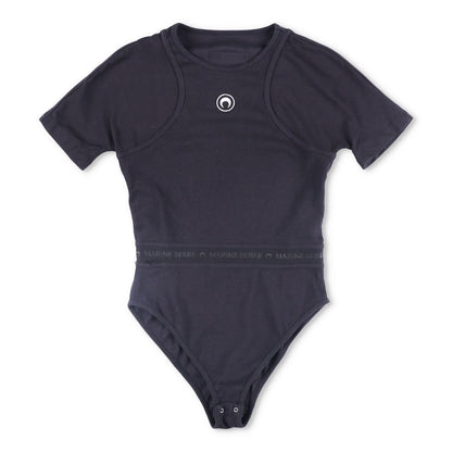 MARINE SERRE Womens Organic Cotton Rib 2X2 One-Piece Bodysuit Black L RRP 260
