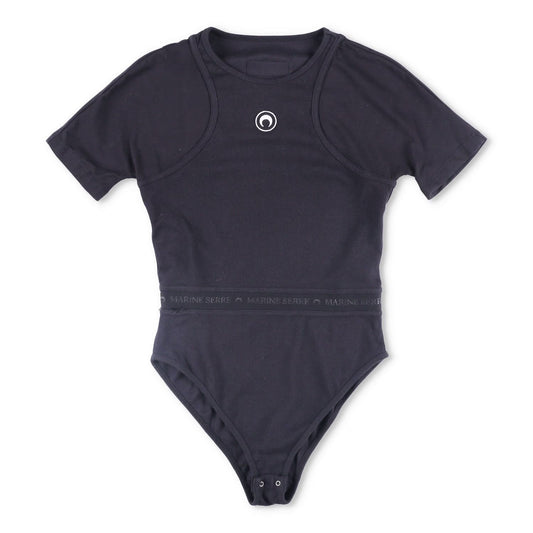 MARINE SERRE Womens Organic Cotton Rib 2X2 One-Piece Bodysuit Black L RRP 260