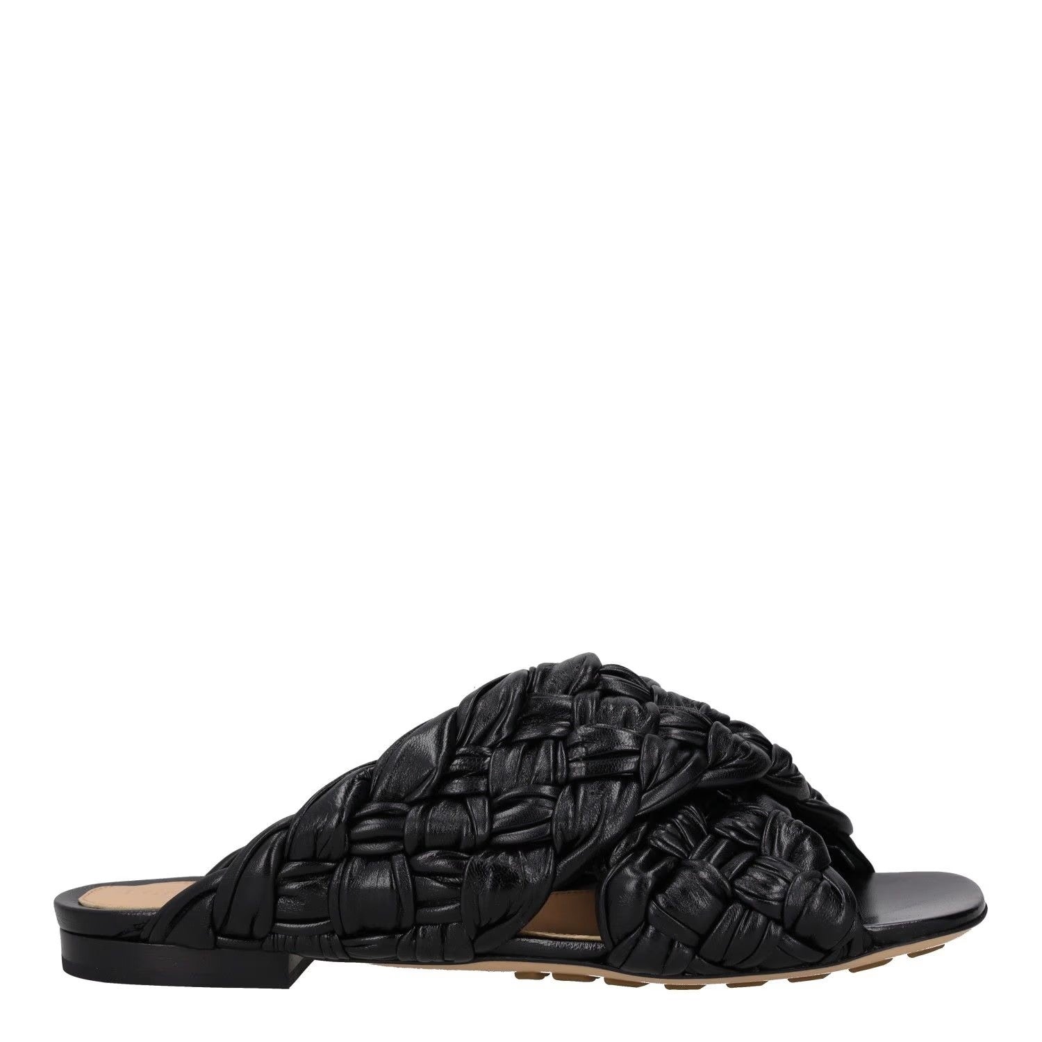BOTTEGA VENETA Womens Slip On Sandals Black Leather Woven Flat UK 5 RRP 850