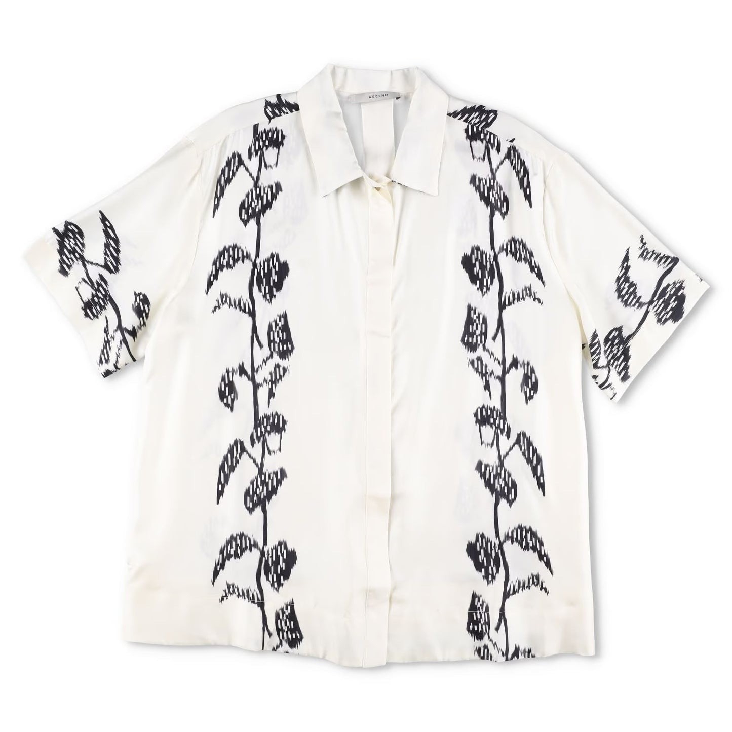 ASCENO Womens Montauk Shirt Ecru Vine Multi Short Sleeve Silk Twill M RRP 390