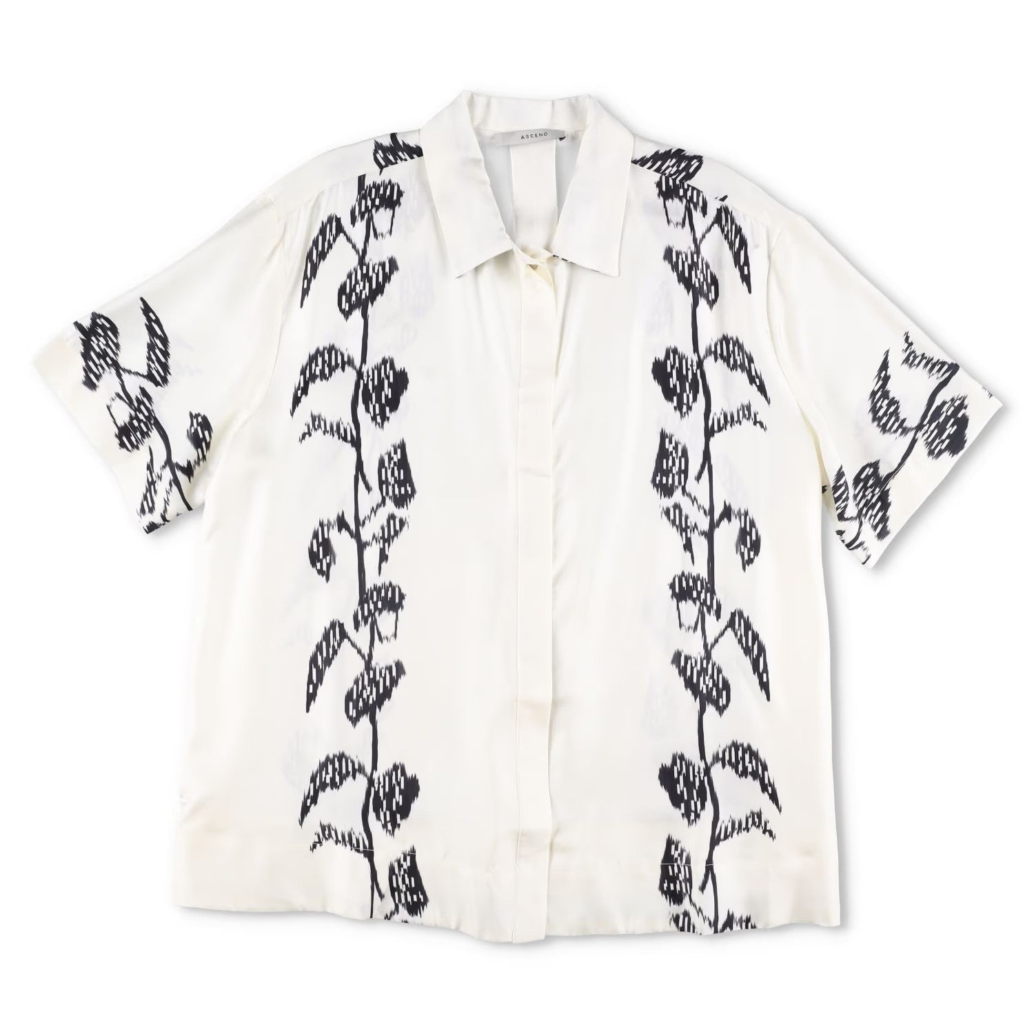 ASCENO Womens Montauk Shirt Ecru Vine Multi Short Sleeve Silk Twill M RRP 390