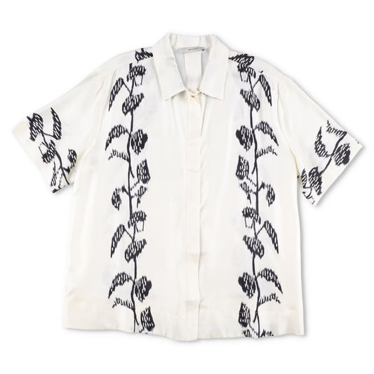 ASCENO Womens Montauk Shirt Ecru Vine Multi Short Sleeve Silk Twill M RRP 390