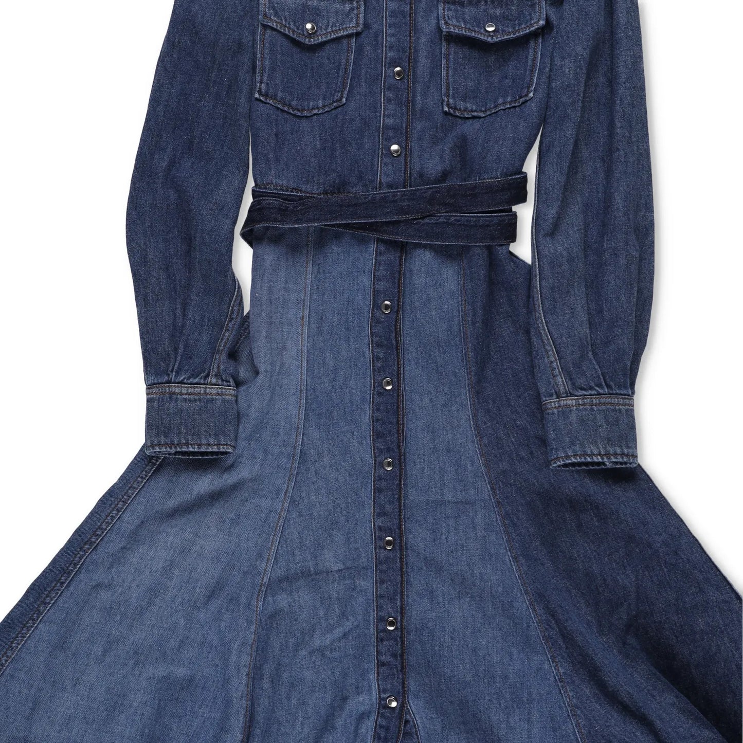 CHLOE Womens Denim Midi Dress Long Sleeve Button Front Dark Blue Size 34 RRP1305 — View 3