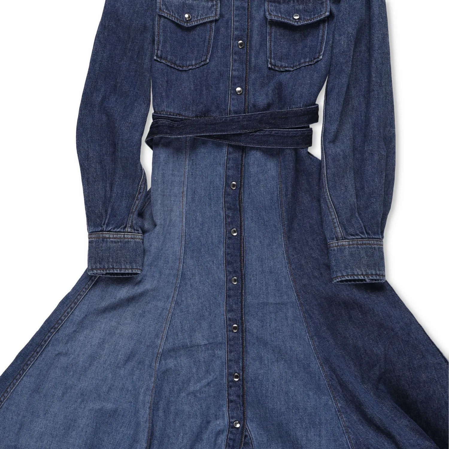 CHLOE Womens Denim Midi Dress Long Sleeve Button Front Dark Blue Size 34 RRP1305 — View 3