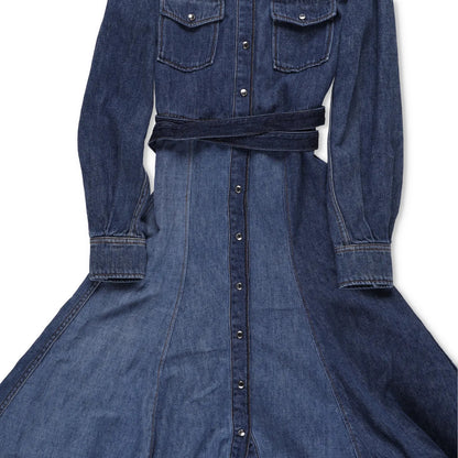 CHLOE Womens Denim Midi Dress Long Sleeve Button Front Dark Blue Size 34 RRP1305 — View 3