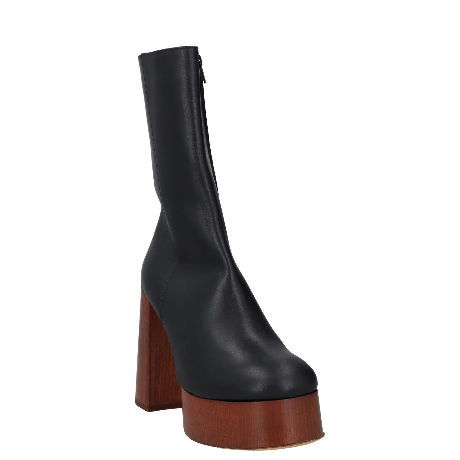 GIABORGHINI Women Platform Boot Black Leather Slip On High Brown Heel UK7 RRP500 — View 2