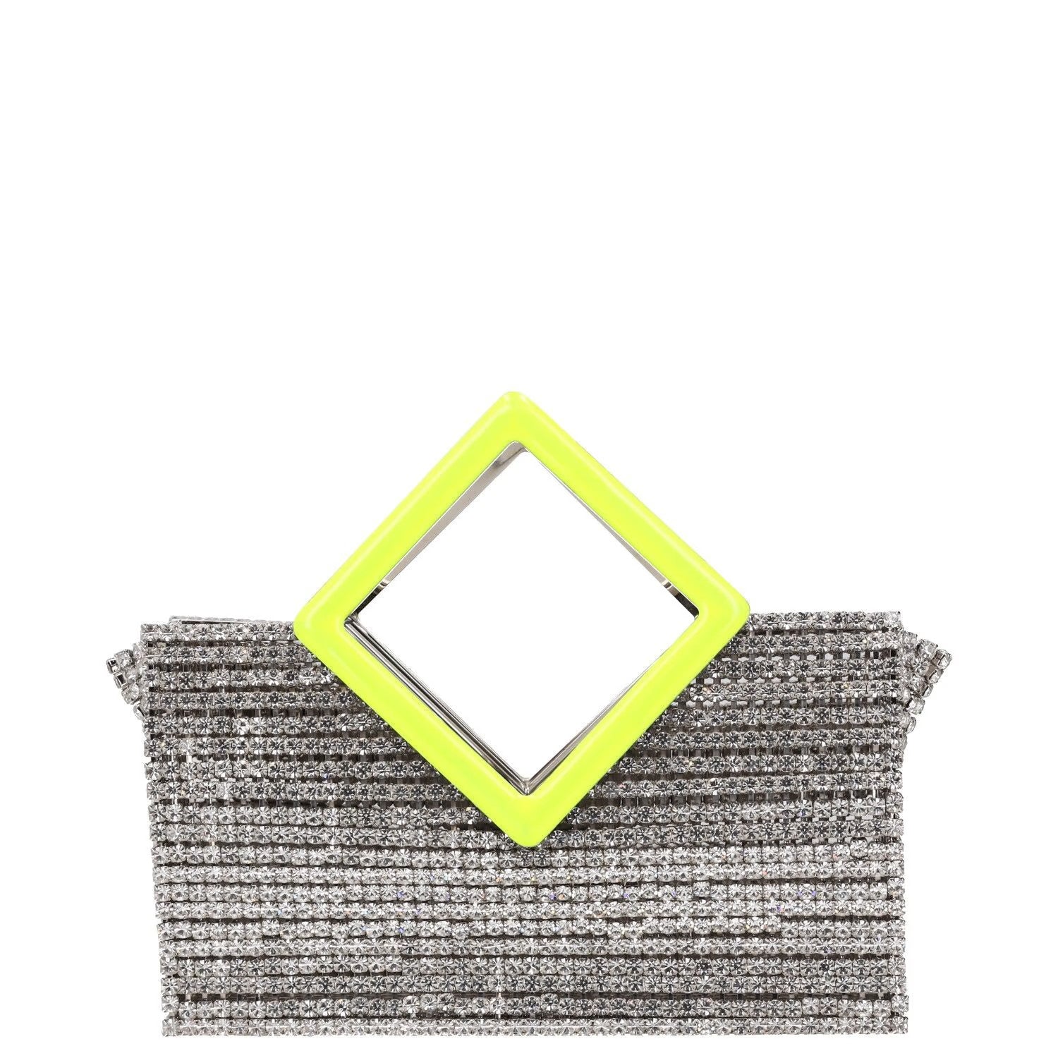 L'ALINGI Womens Clutch Handbag Silver Yellow Metal Rhinestones S RRP 700