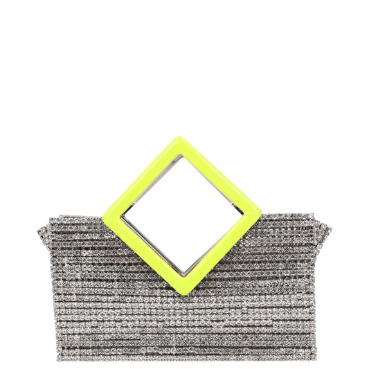 L'ALINGI Womens Clutch Handbag Silver Yellow Metal Rhinestones S RRP 700