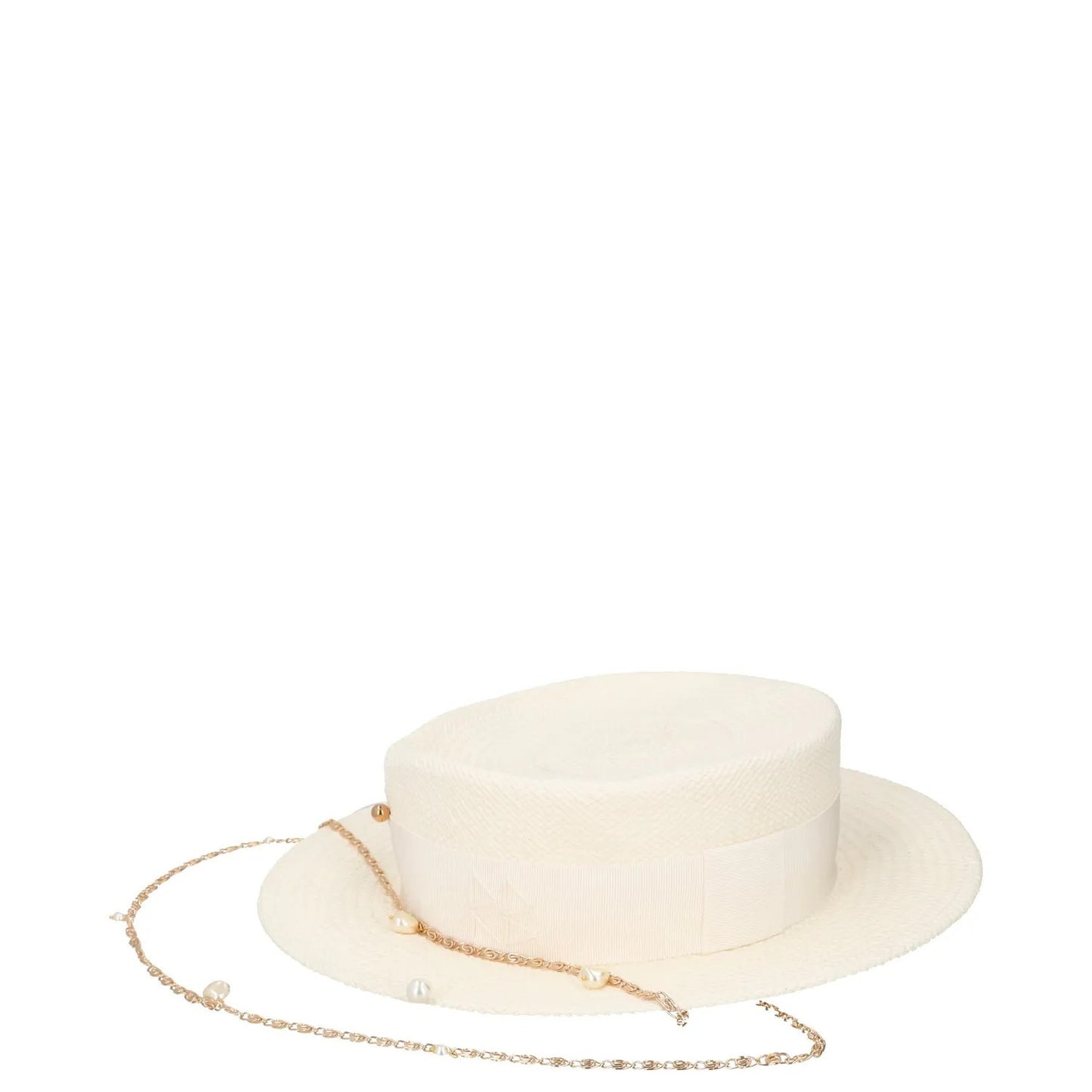 RUSLAN BAGINSKIY Womens Straw Boater Hat White Chain Buttn Size S RRP 430 — View 3