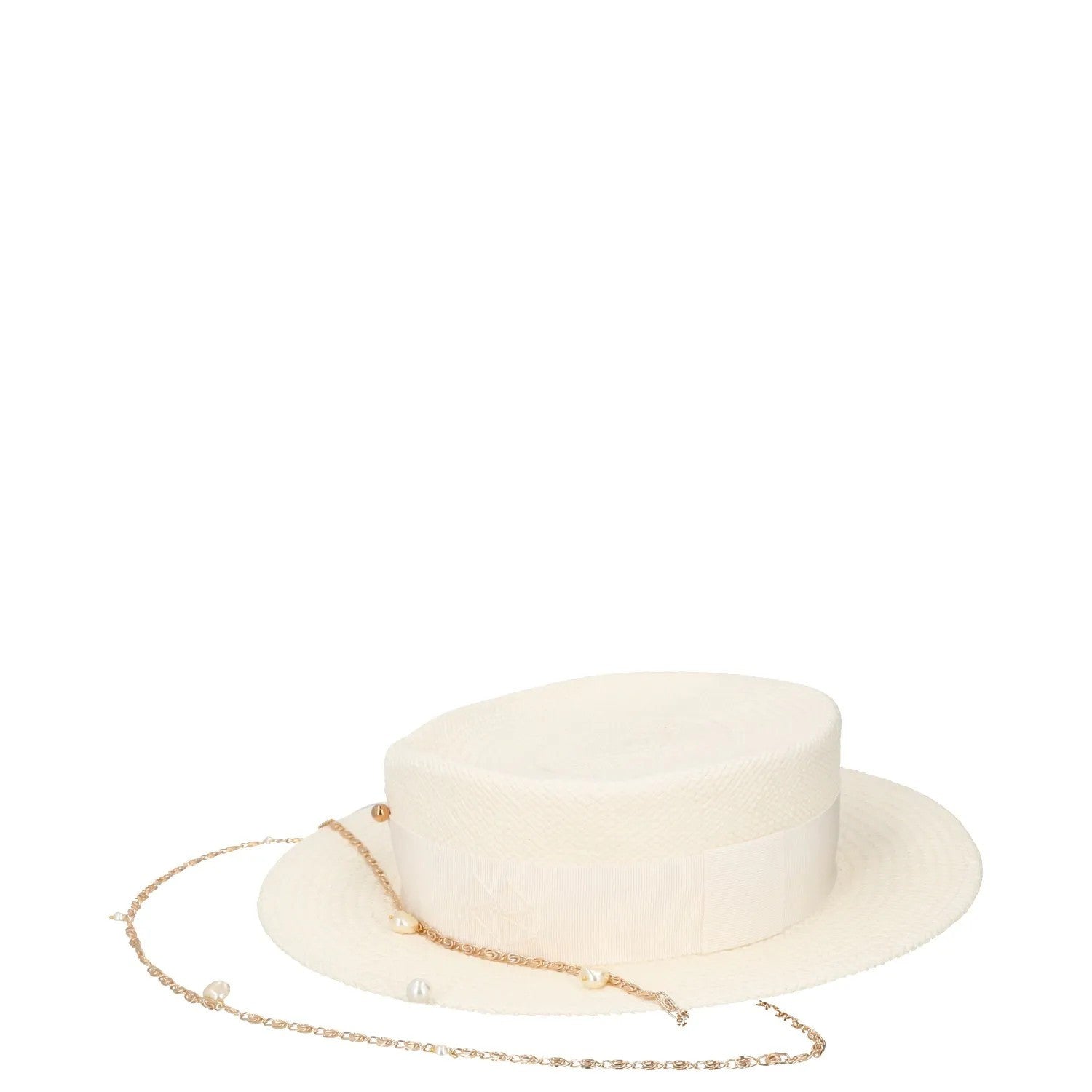 RUSLAN BAGINSKIY Womens Straw Boater Hat White Chain Buttn Size S RRP 430 — View 3