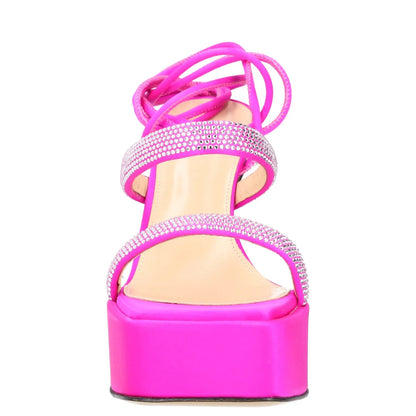 MACH & MACH Womens Platform Heels Pink Rhinestone Strappy Open Toe UK1.5 RRP 600 — View 2
