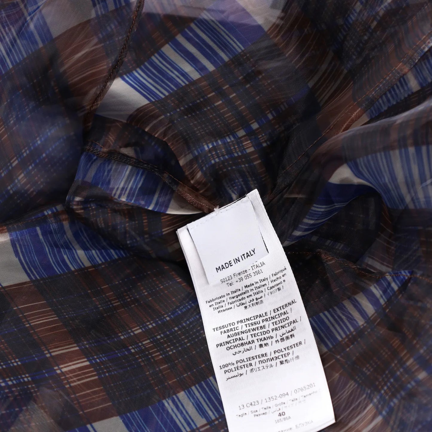 SALVATORE FERRAGAMO Women Sheer Shirt Long Sleeve Check Button Brown 40 RRP1150 — View 8